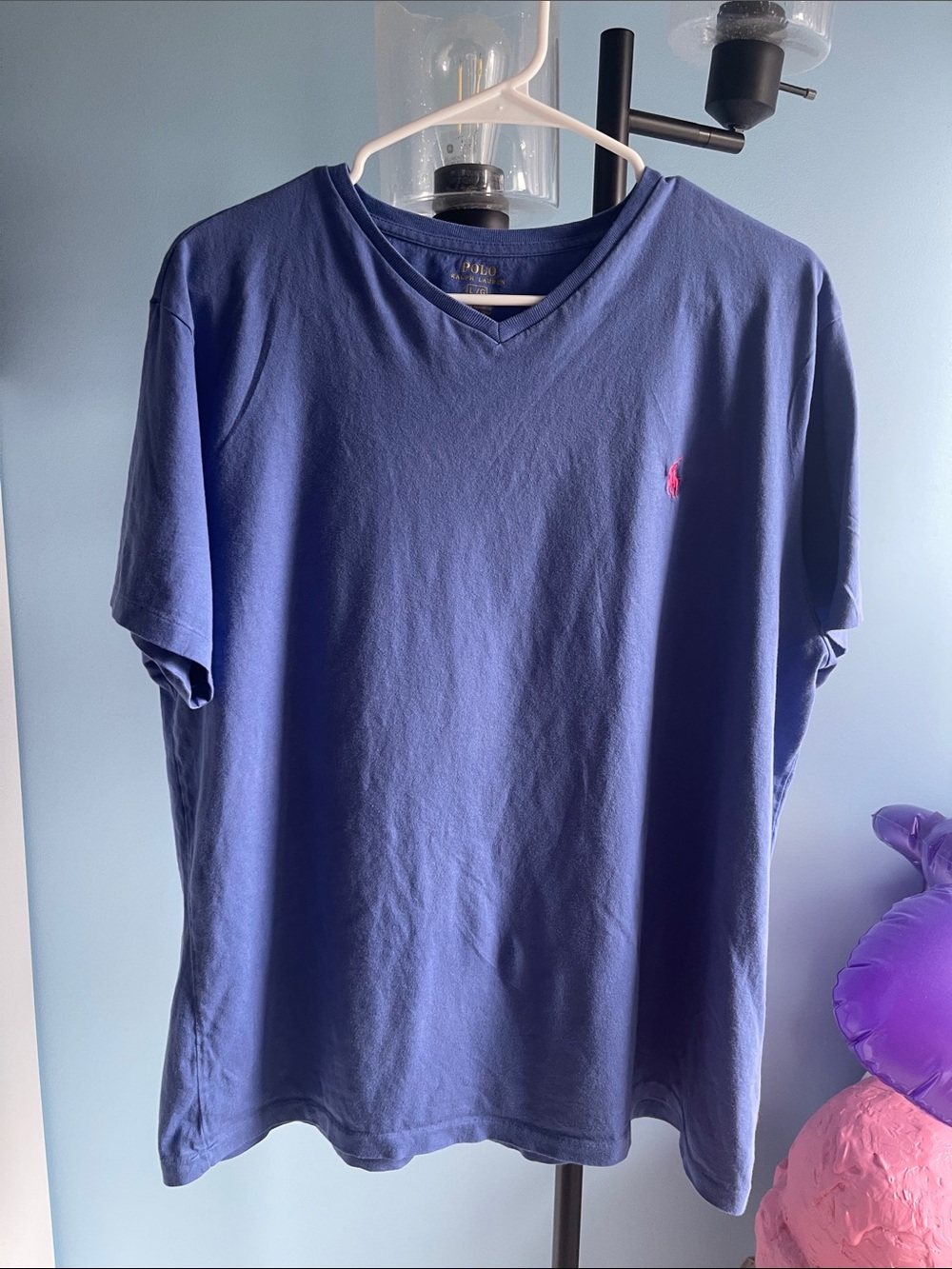 Polo by Ralph Lauren Navy V-Neck Tee with Pink Pony